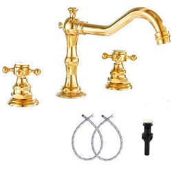 GGStudy 8-16 inch Two Handles 3 Holes Widespread Bathroom Sink Faucet Gold Basin Mixer Tap Faucet Matching Metal Pop Up Drain with Overflow