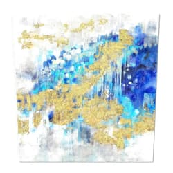 UTOP-art Abstract Modern Canvas Wall Art Painting: Blue Artwork Gold Foil Painted Picture White Grey Background Print for Office Home Living Room Wall Decor（12‘’x12'')