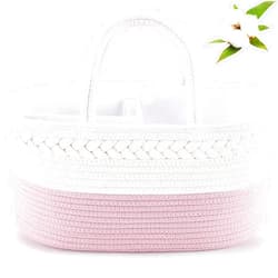 ABenkle Diaper Caddy Organizer - Cotton Rope Nursery Storage Basket for Baby Essentials, Boys & Girls Shower Gift, Changing Table Organizer, Pink
