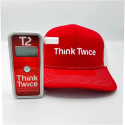 Think Twice AlcoMate Premium AL7000 Professional Digital Breathalyzer - No Calibration Required - Bundle with Think Twice Trucker Cap - Red/White