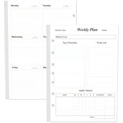 Yaridar Weekly Planner Refills for 3 or 7 Ring Mini Binders - 53 Sheets/106 Pages Undated Colorful Weekly Planner, 100 gsm White Paper, Lasts 1 Year, Undated, 5.8