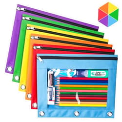Forvencer 6Pack Pencil Pouches for 3 Ring Binder, Smooth Zipper 3 Ring Binder Pencil Pouch, Multi-Color Pencil Case for Binder, Clear Top Binder Pencil Pouch, Pencil Bag with 3 Re-enforced Grommets