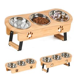 CILXGQLN Elevated Cat Bowls, 2 Height Raised Cat Food Bowl for Cats Small Dogs, Tilted Elevated Dog Bowls Raised Pet Bowl with 3 Stainless Steel Bowls