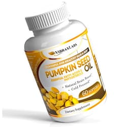 Vibraxlabs Pumpkin Seed Oil - 100% Cold Pressed Pure 1000mg Extraction - Best for Hair Growth, Younger Looking Skin & Face, Bladder Control Supplement, 60 Softgels