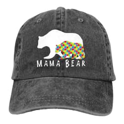 WETEYAFU Autism Awareness Mama Bear Hat Vintage Washed Distressed Cotton Dad Hat Baseball Cap Adjustable Polo Trucker Unisex Style Headwear Black