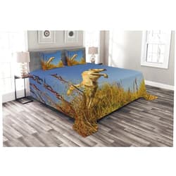 Ambesonne Hunting Bedspread Set, Purebred Labrador Retriever Jumping in a Field Blue Sky Rural Outdoors Photograph, 3 Piece Decorative Bedding Coverlet and 2 Pillow Shams, Queen Size, Multicolor