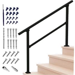 Metty Metal Handrails for Outdoor Steps,1-4 Step Stair Handrail & Indoor Stair Railing Kit，Black Railings for Outdoor Steps and Hand Rails for Seniors for Porch