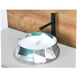 InArt Above Counter Vessel Sinks,Bathroom Sink, Ceramic Vessel Sink Porcelain Round Green Color Vessel Sink 40 x 40 x 14 CM