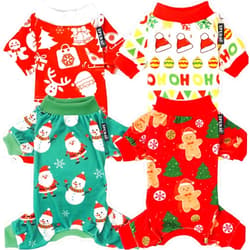 XPUDAC 4 Piece Dog Pajamas for Small Dogs Pjs Clothes Puppy Onesies Outfits for Doggie Christmas Shirts Sleeper for Pet