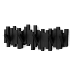Umbra Sticks Wall-Mounted Coat Rack Rail Hook with 5 Retractable Pegs – Modern, Space-Saving Storage Organizer, Black