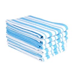 Light & Pro Farmhouse Vintage Kitchen Dish Towel 6 Pack, Dish Cloths, Bar Towels, Tea Towel and Cleaning Towel, Highly Absorbent and Quick Dry Kitchen Towels with Hanging Loop - 16x26 Inch - Turquoise Blue White 16x26- Stripe Turquoise Blue White