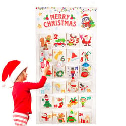 HOWAF Fabric Christmas Advent Calendar (Countdown to Christmas), 24 Days Mystery Christmas Countdown Calendar with 24 Pockets for Xmas Holiday Home Wall Decoration