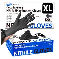 Supmedic Disposable Nitrile Gloves, Powder-Free Latex-Free Food Safe Exam Gloves for Medical, Cooking, Tattoo, Black 100 Pcs