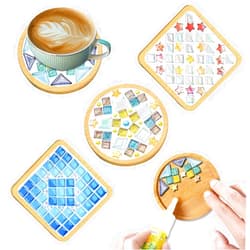 WATHFKCU 4 Sets DIY Glass Mosaic Tiles for Crafts,Mixed Color Mosaic Kits with Wooden Coaster for Adults,Mosaic Crafts Materials Package for Coaster Handmade Home Decor Gifts