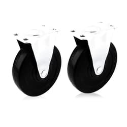 AUEAR, 2 Pack 4 Inch Rubber Caster Wheels Heavy Duty Fixed Black Casters with Rigid Non-Swivel Top Plate for Furniture