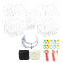Allazone 37 PCS Clear Plastic Mesh Canvas Sheets for Embroidery, Plastic Canvas Plastic Mesh Sheets with 2 Color Acrylic Yarn for DIY Sewing Bag