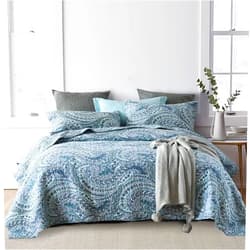 ENASAL Cotton Bedspread Quilt Sets, Reversible Bedding Coverlet Sets Comforter, Floral Paisley Bedspread (Blue, King Size)