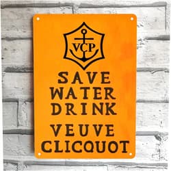 SJHKFJKLA Metal Tin Sign Wall Stickers Vintage Save Water Drink Veuve Clic Tin Signs for Office/Home Plaque Decor Gifts 8x12 Inch