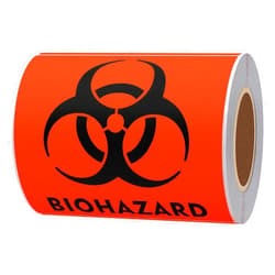 Hybsk 100 PCS Biohazard Labels Warning Sign 4 x 4 inch Fluorescent Red-Orange Hazardous Stickers for Hospital Waste Containers (Biohazard)