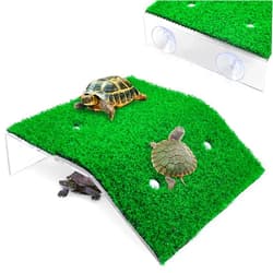 Keedolla Lawn Turtle Basking Platform Tortoise Resting Terrace, Simulation Grass Turtle Ramp Tortoise Climbing Ladder for Aquarium, Fish and Turtle Tank - Large