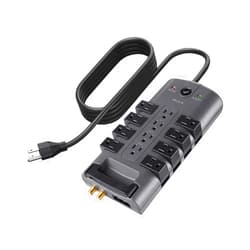 Belkin Surge Protector Power Strip w/ 8 Rotating & 4 Standard Outlets - 8ft Sturdy Extension Cord w/ Flat Pivot Plug for Home, Office, Travel, Desktop & Charging Brick - 4320 Joules of Protection