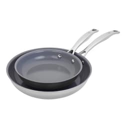 HENCKELS Clad H3 2-pc Induction Ceramic Nonstick Frying Pan Set, 8-inch Fry Pan and 10-inch Fry Pan, Stainless Steel, Durable and Easy to clean