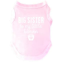 Tees & Tails Big Sister to My Little Human Dog Tee Shirt Sizes for Puppies, Toys, and Large Breeds (Baby Pink, Large 192)