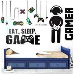 Zonon 3 Sheets Game Wall Stickers Video Game Wall Decals, Vinyl Gaming Wall Stickers Eat Sleep Game Wall Decal for Boys Kids Men Bedroom Home Playroom (Separated Game Boy Style)