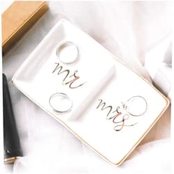 Quany Life Mr Mrs Jewelry Ring Dish Ceramic Trinket Tray Wedding Engagement Gift for Bride Desk Storage for Mrs Engaged Gifts Mr Mrs Gold Engagement Honeymoon Gifts Friend
