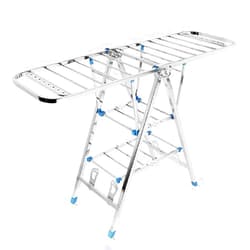 RUYICZB Expandable Clothes Drying Rack, Foldable Laundry Drying Rack, Large 3-Layer Stainless Steel Drying Rack with Gullwings for Sheets Towels & Clothing, Free-Standing Airer Indoor Outdoor