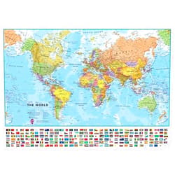 Maps International - Large World Map – Wall Map Poster With Flags – Laminated - 23 x 33