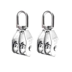 BlingKingdom 2pcs M20 Double Pulley Block 360° Spin Freely 304 Stainless Steel Double Pulley Wheel Roller Strong for Block and Tackle Pulley System Used to Lift Kayaks Max Load: 75kg