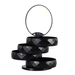 WMM Jewelry Organizer Rotatable Small Jewelry Box Earring Holder for Women, Mirror Jewelry Storage Box 4-Layer Rotating Jewelry Accessory Storage Tray with Lid for Earrings Necklaces Bracelets