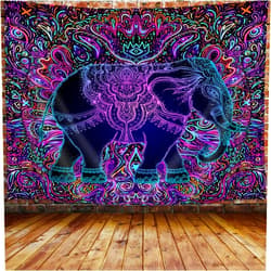 Ptrxobj Mandala Elephant Tapestry, Trippy Purple Bohemian Boho Animal Indian Tapestry Wall Hanging for Bedroom, Hippie Tapestries Poster Blanket College Dorm Home Decor 60X40inches