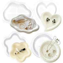 RUIYDZ 4Pcs Cartoon Cloud Flower Heart Round Jewelry Tray Silicone Molds for Resin Kit DIY Epoxy Resin Molds Jewelry Dish Silicone Mold Snack Tray Resin Mold Coaster Mold Plaster Concrete Molds for Crafts