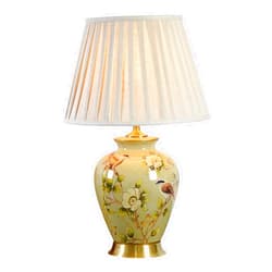 CEKUXPS American Flower and Bird Ceramic Table Lamp, Hand-Painted Chinoiserie Lamp, Fabric Lampshade Nightstand Lamp for Bedroom Living Room Office College Bookcase LED Bulbs Included