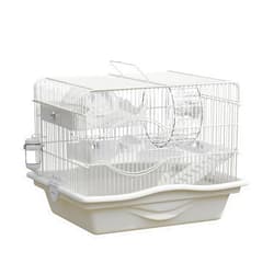 MORQUDUO Mini Hamster Cage Starter Kit 15”Lx11”Wx12”H for Dwarf Hamster & Robo Hamster with Multilevel Platforms, Exercise Wheel, Transparent House, Ladder, Water Bottle, Food Bowl, White