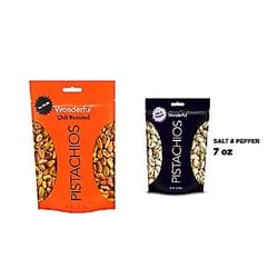Wonderful Pistachios, No Shells, Chili Roasted, 5.5 Ounce Resealable Pouch & Salt and Pepper Flavored, 7 Ounce Resealable Pouch Pistachios + Pistachios, Salt and Pepper