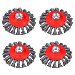 WENORA 4 Pack 4 Inch Twist Knotted Wire Wheel Brush for Angle Grinder with 5/8 Inch-11 Threaded Arbor, for Heavy-Duty Conditioning for Various Metals
