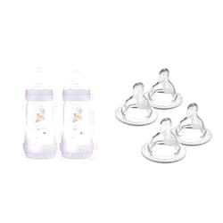 MAM Easy Start Anti-Colic Baby Bottles, 9 oz (2 Count), Medium Flow Nipples & Mixed Flow Nipple Pack for Newborns & Older Babies, Fits All MAM Bottles