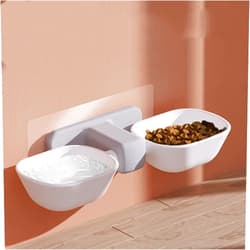 KBIKO-zxl defdong Hangable Bowl cat Bowl Fixed Food Bowl Sucker cat Food Bowl Hanging pet Bowl Anti-overturning Wall-Mounted Double Bowl（2PCS Sucker）, White