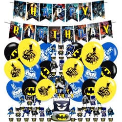 PINUO 𝗕𝗮𝘁𝗺𝗮𝗻 Party Decorations,Birthday Supplies For 𝗕𝗮𝘁𝗺𝗮𝗻 Includes Banner Cake Topper 12 Cupcake Toppers 18 Balloons for Bat Hero Party Decorations