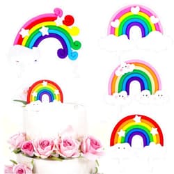 DIVINA VITAE 4 Pcs Pastel Rainbow Cake Topper Soft Pottery Rainbow and Cloud Cake Topper Colorful Rainbow Cake Decorations Personalized Rainbow High Cake Topper for Party Birthday Wedding Cake Decorations Supplies