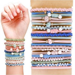 Lusofie 20Pcs Bracelet Hair Ties, 5 Styles Boho Hair Ties Bracelets for Women/Girls Ponytail Holders, No Damage Rubber Band Hair Elastics for Thick Hair