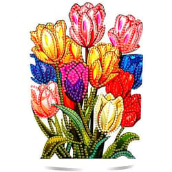 GemZono Tabletop Diamond Art Painting Kit,Tulip Diamond Art Desktop Ornament Special Shaped Rhinestone Desk Placement Ornament, Home Stand Up Gem Painting Craft Kit 5.55x7.41inch