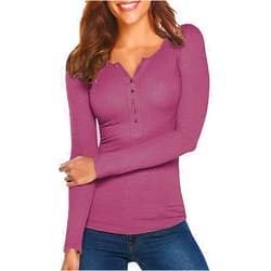 Tobrief Women's Henley Shirts Long Sleeve V Neck Ribbed Button Down Knit Sweater Fitted Tops