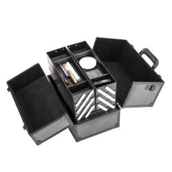 Seven&Plus BTIF Makeup Train Case Professional Adjustable - 6 Trays Cosmetic Cases Makeup Storage Organizer Box with Lock and Compartments 14 Inch Large Black