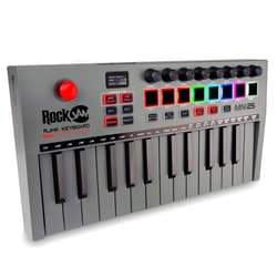 RockJam, Go 25 Key USB and Bluetooth MIDI Keyboard Controller with 8 Backlit Drum Pads, 8 Knobs, One-Size (RJMK25)