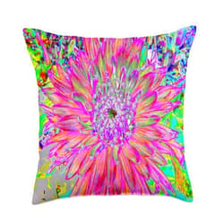 My Rubio Garden Colorful Designs Abstract Hot Pink, Magenta and Orange Dahlia Flower Bloom Throw Pillow, 18x18, Multicolor