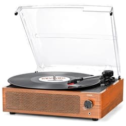Seasonlife Vinyl Record Player with Speakers Vintage Turntable for Vinyl Records Belt-Driven Turntable Support 3-Speed Bluetooth Playback Headphone AUX RCA Line LP Vinyl Players for Sound Enjoyment Retro Brown